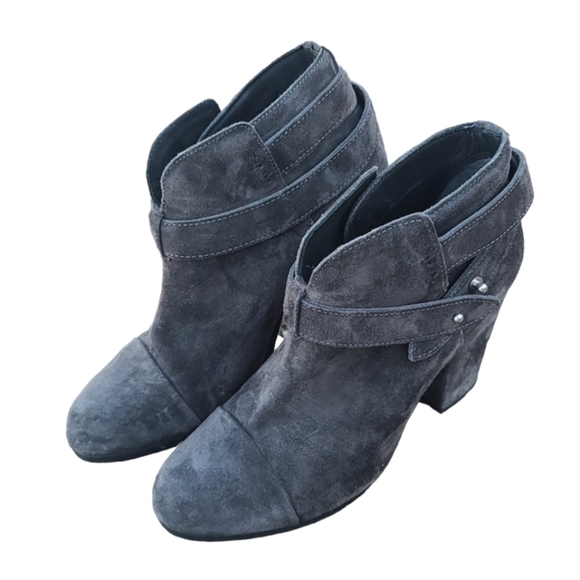 rag & bone Harrow Gray Suede Ankle Boots 7 37.5  Smoke Strappy Moto Booties - Picture 16 of 17